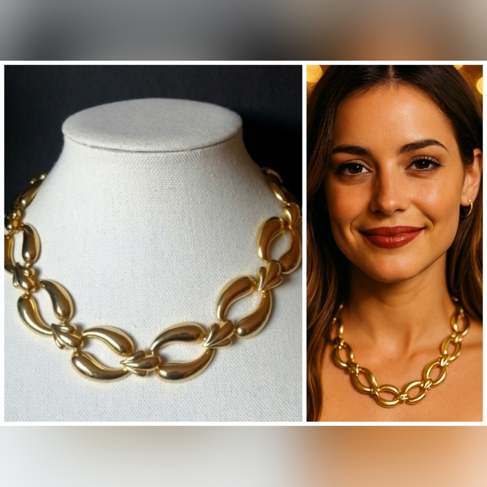 Vintage Standout Wide & Chunky Goldtone Choker Necklace